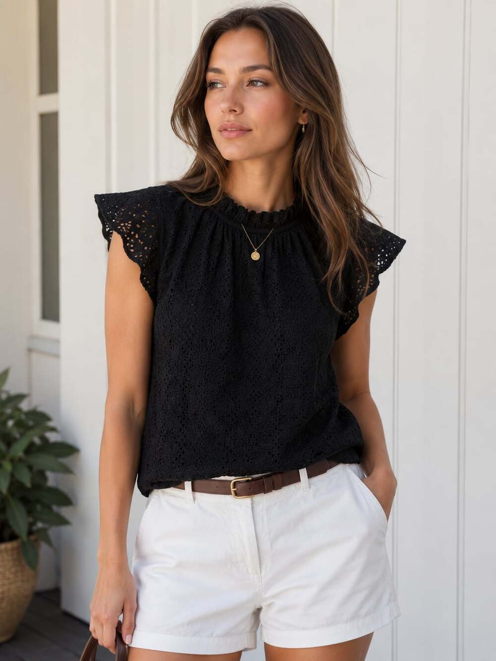 & Other Stories Paris Atelier Black Eyelet Ruffle Blouse Top US 4 Cotton Boho